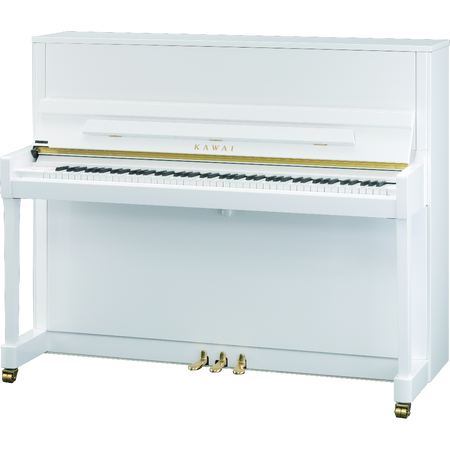 Kawai K-300 Upright Piano With Bench White Polish Japan - front view - Harmony House Dubai