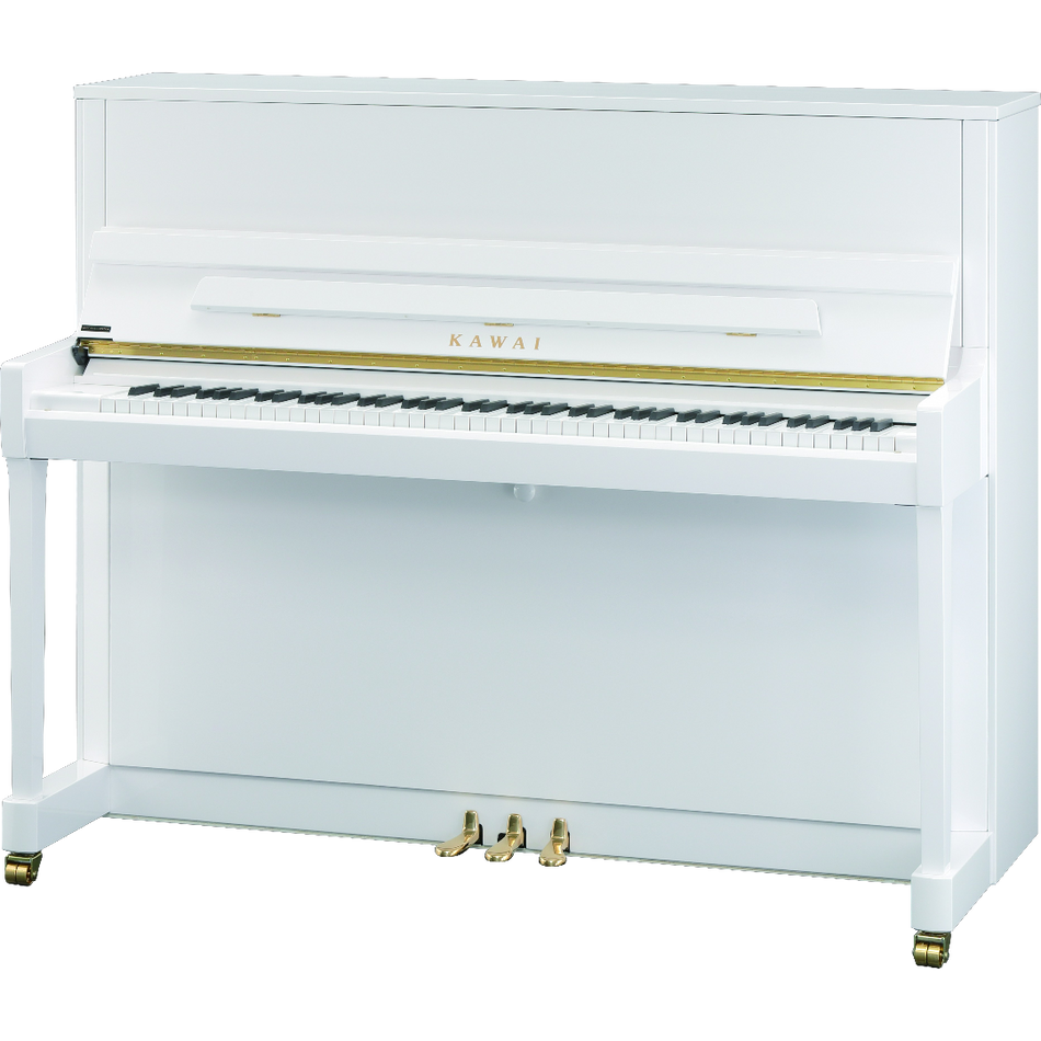 Kawai K-300 Upright Piano With Bench White Polish Japan - front view - Harmony House Dubai