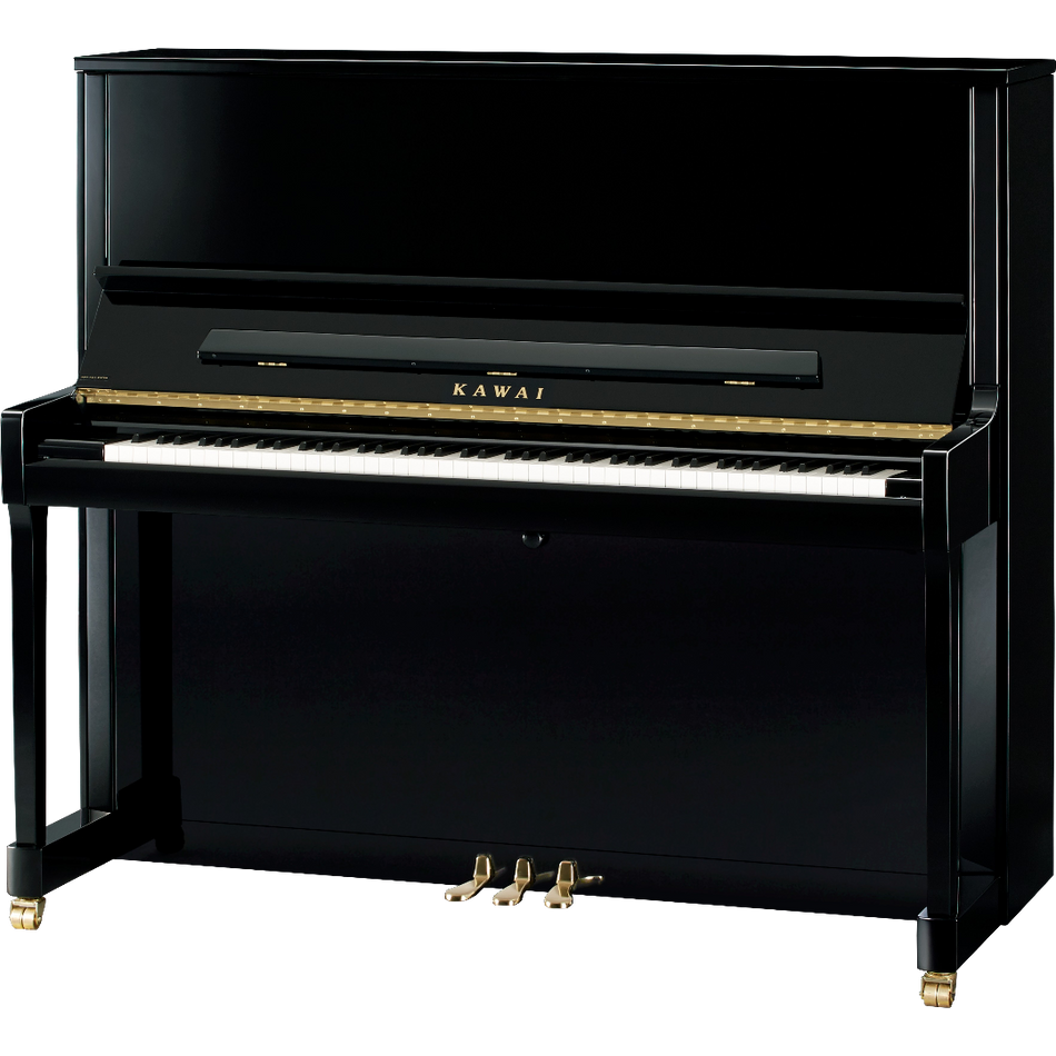KAWAI K-600 Upright Piano With Bench Ebony Polish Japan - front view - Harmony House Dubai