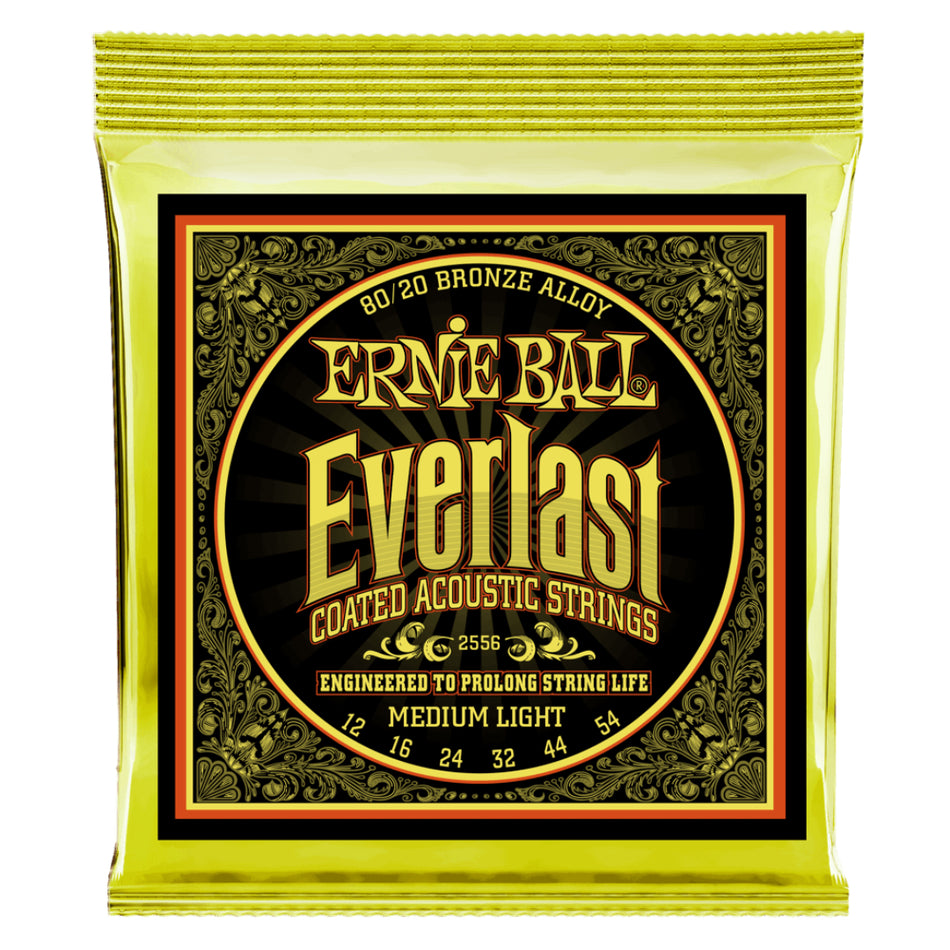 Ernie Ball P02556 Everlast Medium Light Coated 80/20 Bronze Acoustic Guitar Strings | 12-54 Gauge