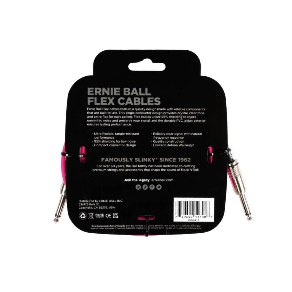 Ernie Ball P06413 – Flex Instrument Cable | 10ft | Pink