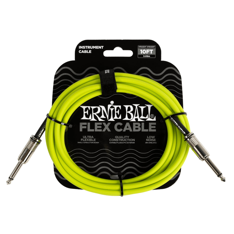 Ernie Ball P06414 10 ft Flex Instrument Cable Straight/Straight | Green