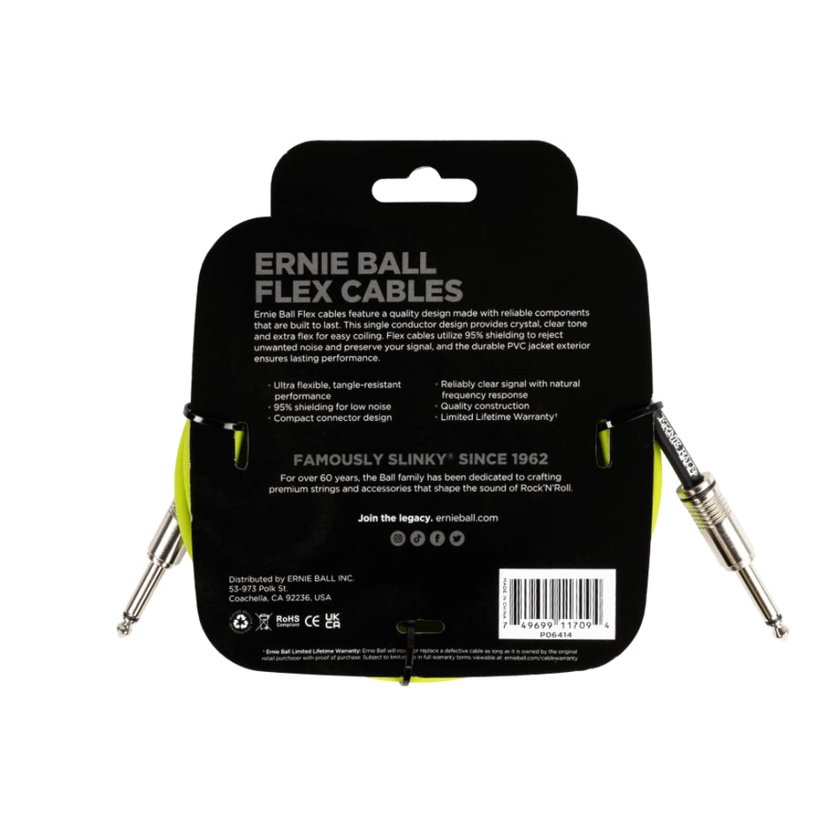 Ernie Ball P06414 10 ft Flex Instrument Cable Straight/Straight | Green