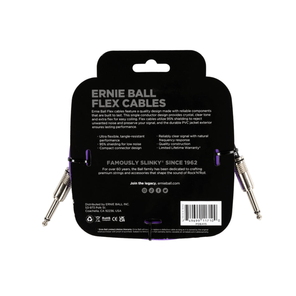 Ernie Ball P06415 10 ft Flex Instrument Cable Straight/Straight | Purple