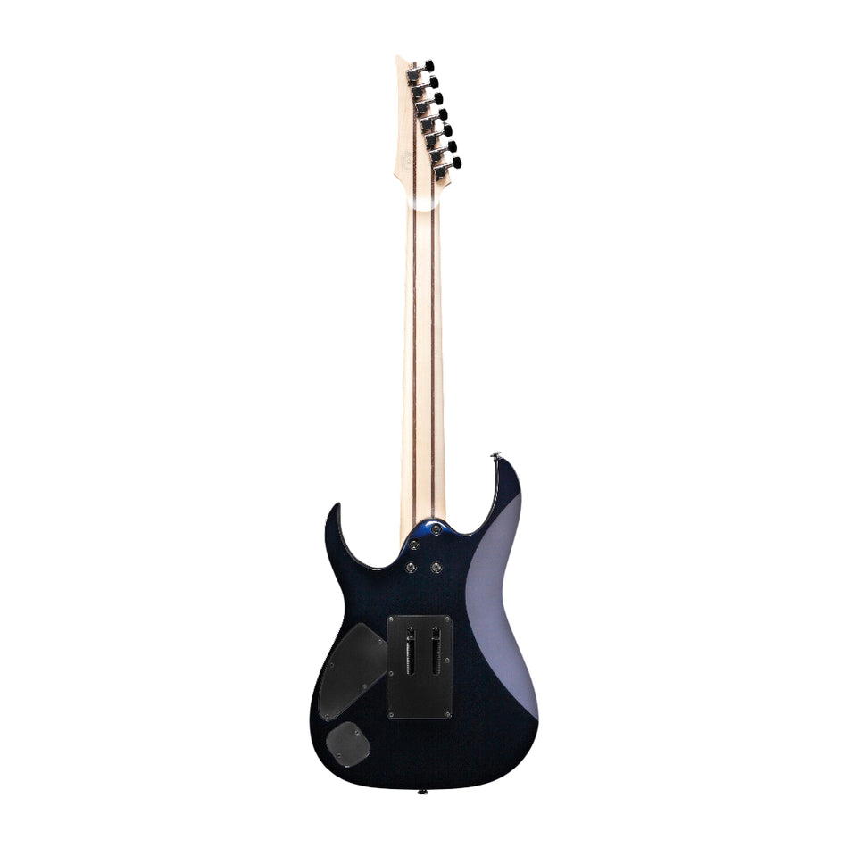 Ibanez RG2027RXL-DTB Prestige 7-String Electric Guitar with Case Dark Tide Blue - side profile view - Harmony House Dubai
